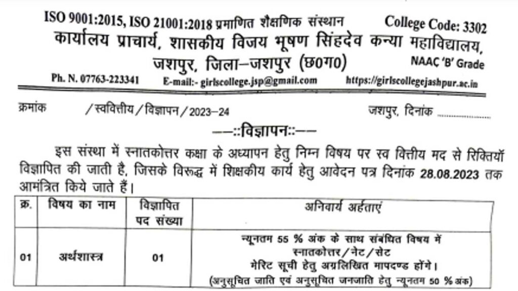 Cg Jashpur Vacancy 2023